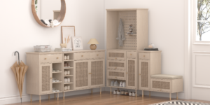 Hole-board woven shoe cabinet