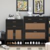 Black wicker shoe cabinet