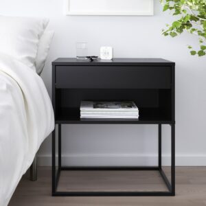Black Nightstand with Drawer & Open Shelf