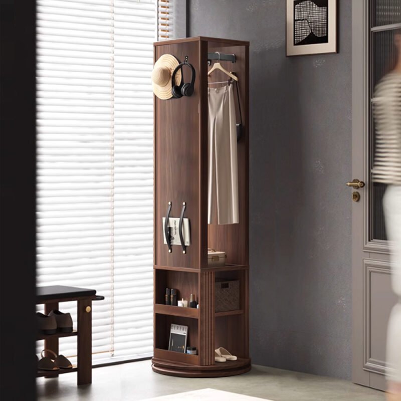 Rotating Coat Rack with Hooks, Shelves & Hanging Rod - topclassfurniture