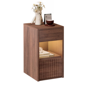 Wood Bedside Table with Drawer and Open Shelf