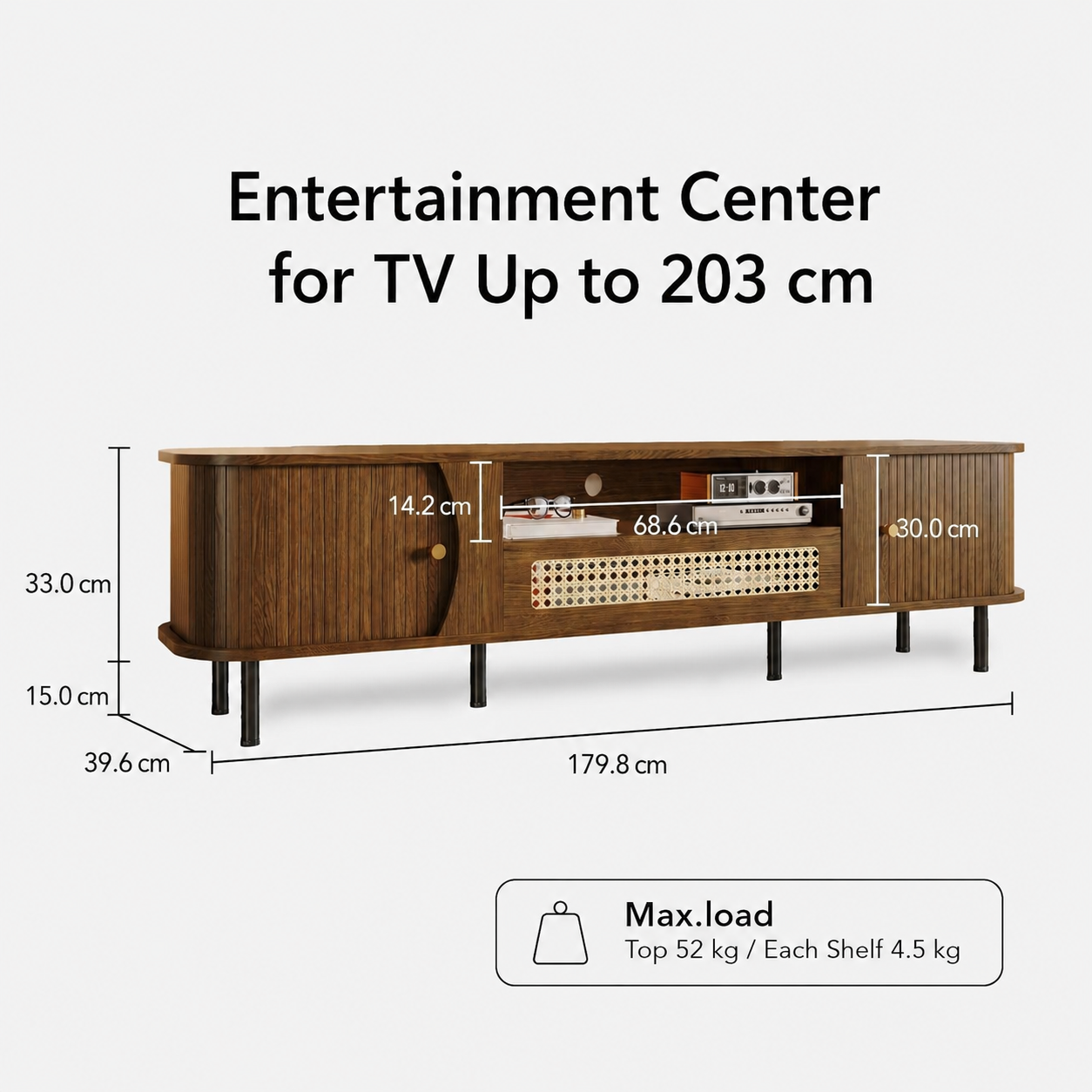 Rattan TV Stand Mid-Century Media Console with Sliding Doors - Image 5
