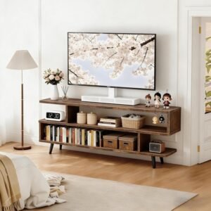 Open Shelf TV Stand 3-Tier Wood Media Console