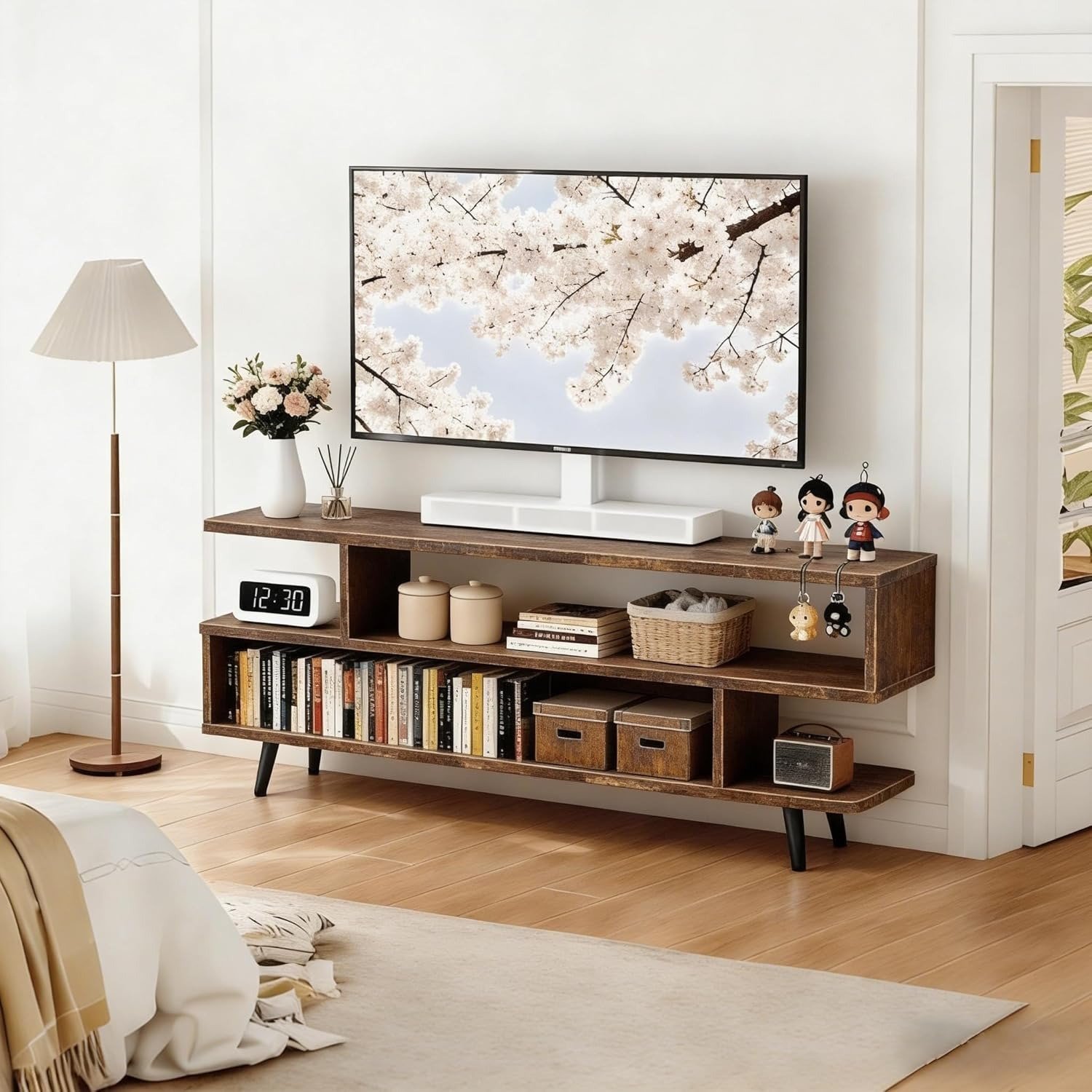 Open Shelf TV Stand 3-Tier Wood Media Console