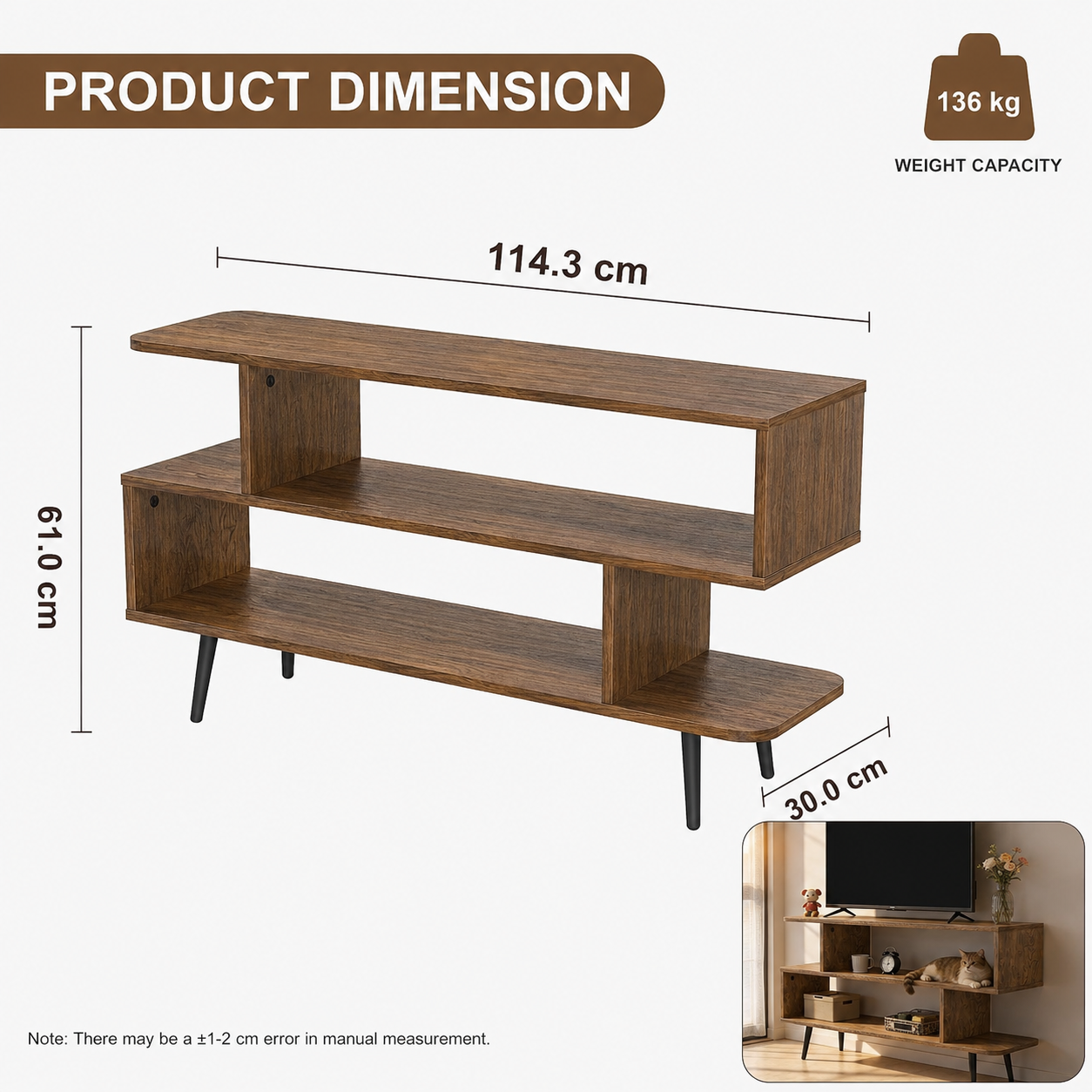 Open Shelf TV Stand 3-Tier Wood Media Console - Image 5